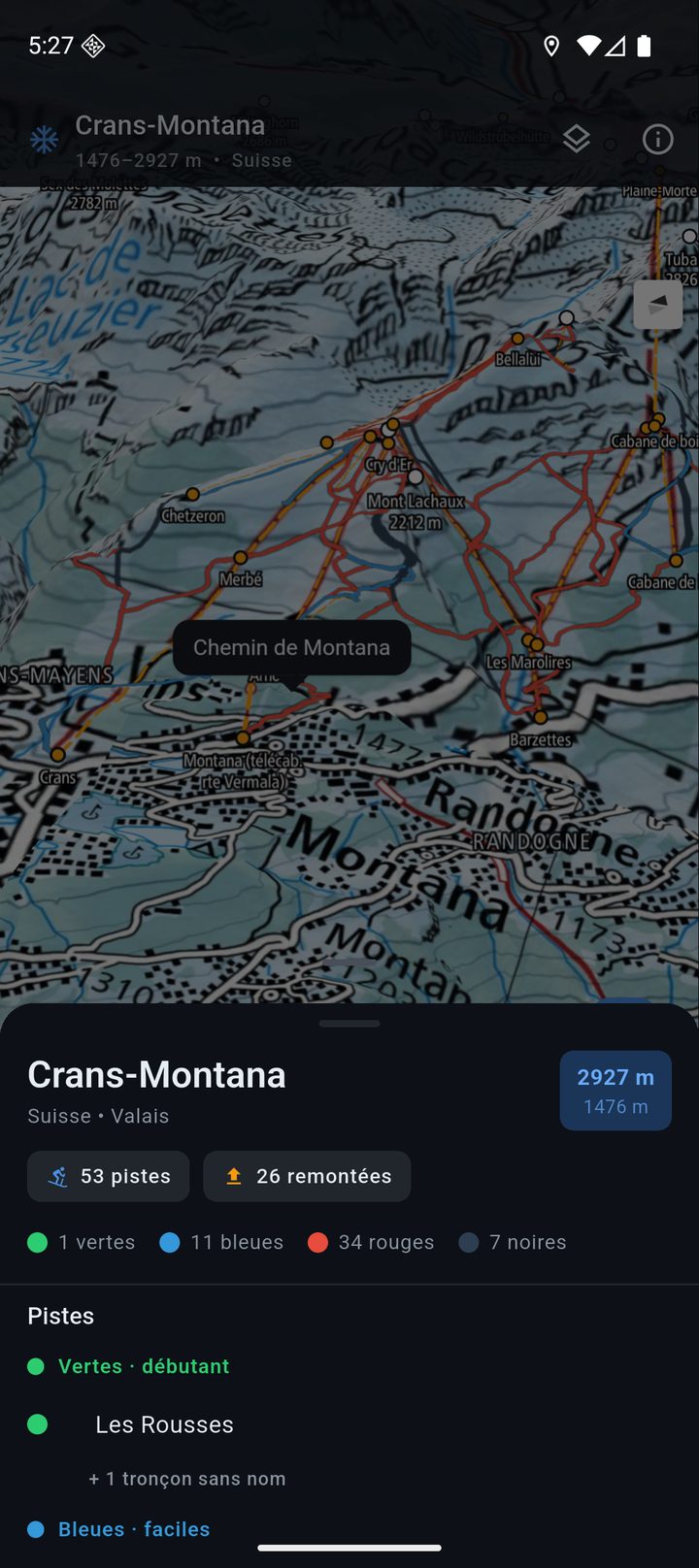 Fiche de la station avec la liste des pistes